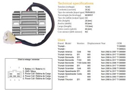 DZE REGULATOR NAPIĘCIA TRIUMPH AMERICA 790/865 '02-'17; BONNEVILLE 865 '02-'17; SCRAMBLER/SPEEDMASTER 865 '02-'17; TT 600 '00-'0