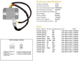 DZE REGULATOR NAPIĘCIA TRIUMPH DAYTONA 600/650 '02-'05; DAYTONA 955I '97-'06; SPRINT 955RS/ST '99-'04; SPRINT 1050 '06-'14; STRE