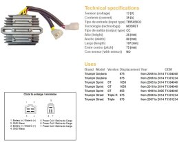 DZE REGULATOR NAPIĘCIA TRIUMPH DAYTONA 675 '06-'14; SPRINT 995/1050 '99-'14; STREET TRIPLE 675 '07-'14 (T1301234, T1304040, T130
