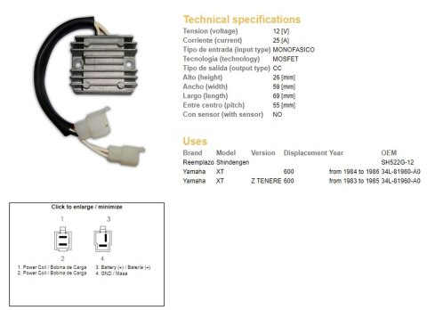 DZE REGULATOR NAPIĘCIA YAMAHA XT 600Z TENERE '83-'86 (34L-81960-A0) (SH522G-12) DZE REGULATOR NAPIĘCIA YAMAHA XT 600Z TENERE '83-'86 (34L-81960-A0) (SH522G-12)