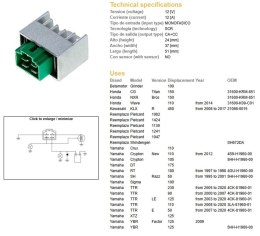 DZE REGULATOR NAPIĘCIA YAMAHA YBR 125 '09-; TTR 50/90/110/125/230 '00-'20; KAWASAKI KLX 450F '08-'17 (5HH-H1960-00) (12A)