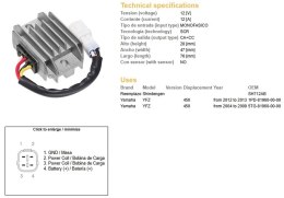 DZE REGULATOR NAPIĘCIA YAMAHA YFZ 450 '04-'09; YFZ 450 '12-'13 (SH712AB) (5TG-81960-00-00) (1PD-81960-00-00) (12A)