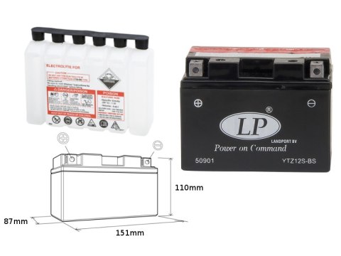 LANDPORT AKUMULATOR YTZ12S-BS (MA LTZ12S-BS) 12V 11AH 150X87X110 (GTZ12S) BEZOBSŁUGOWY - ELEKTROLIT OSOBNO (4) UE2019/1148 LANDPORT AKUMULATOR YTZ12S-BS (MA LTZ12S-BS) 12V 11AH 150X87X110 (GTZ12S) BEZOBSŁUGOWY - ELEKTROLIT OSOBNO (4) UE2019/1148