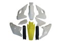 POLISPORT KOMPLET PLASTIKÓW (FULL KIT) HUSQVARNA TE/FE TPI '24-'25 W ZESTAWIE OSŁONY AMORTYZATORÓW KOLOR OEM BIAŁY ŻÓŁTY NIEBIES