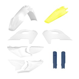 POLISPORT KOMPLET PLASTIKÓW (FULL KIT) HUSQVARNA TE/FE TPI '24-'25 W ZESTAWIE OSŁONY AMORTYZATORÓW KOLOR OEM BIAŁY ŻÓŁTY NIEBIES