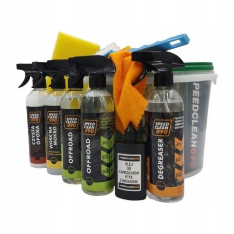 SPEEDCLEAN 890 ZESTAW DO MYCIA ROWERU (DEGREASER 500ML + 2X OFFROAD 500ML + CZYSTA OPONA 500ML + WOSK NA MOKRO 500ML + OLEJ DO Ł SPEEDCLEAN 890 ZESTAW DO MYCIA ROWERU (DEGREASER 500ML + 2X OFFROAD 500ML + CZYSTA OPONA 500ML + WOSK NA MOKRO 500ML + OLEJ DO Ł