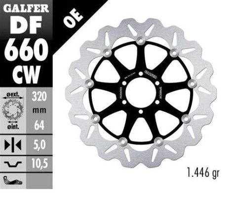 GALFER TARCZA HAMULCOWA PRZÓD APRILIA; BENELLI; BIMOTA; CAGIVA; DUCATI; KTM, MOTO GUZZI; YAMAHA (320X64X5) (WAVE FLOATING) GALFER TARCZA HAMULCOWA PRZÓD APRILIA; BENELLI; BIMOTA; CAGIVA; DUCATI; KTM, MOTO GUZZI; YAMAHA (320X64X5) (WAVE FLOATING)