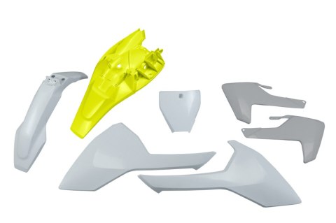 UFO KOMPLET PLASTIKÓW HUSQVARNA TC 85 '18-'24 KOLOR OEM '23-'24 ( BIAŁY / ŻÓŁTY / SZARY ) (HU620E999D)