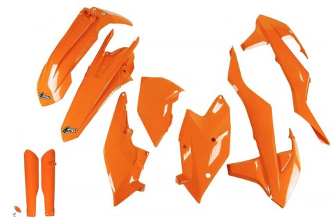 UFO KOMPLET PLASTIKÓW (FULL KIT) Z OSŁONAMI TELESKOPÓW (AMORTYZATORÓW) KTM EXC/EXC-F TPI '17-'19, KOLOR POMARAŃCZOWY (KT518E127)