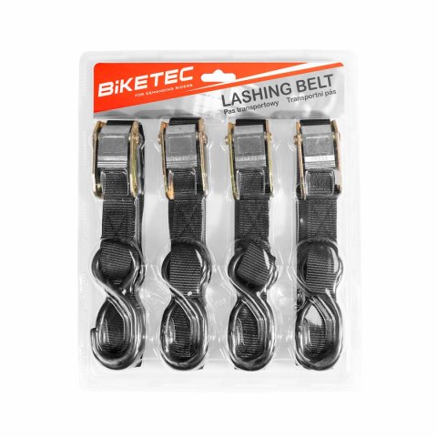BIKETEC KOMPLET 4 PASÓW TRANSPORTOWE 25MM X 2M OBCIĄŻENIE DO 200KG, 4 PASY, KOLOR CZARNY BIKETEC KOMPLET 4 PASÓW TRANSPORTOWE 25MM X 2M OBCIĄŻENIE DO 200KG, 4 PASY, KOLOR CZARNY