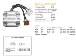 DZE REGULATOR NAPIĘCIA APRILIA RSV 1000R TUONO '02-'05; RSV 1000SP/R '98-'03; SL 1000 FALCO '00-'02 (35A) 7 KABLI (ESR912)