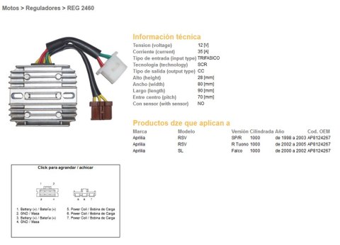 DZE REGULATOR NAPIĘCIA APRILIA RSV 1000R TUONO '02-'05; RSV 1000SP/R '98-'03; SL 1000 FALCO '00-'02 (35A) 7 KABLI (ESR912) DZE REGULATOR NAPIĘCIA APRILIA RSV 1000R TUONO '02-'05; RSV 1000SP/R '98-'03; SL 1000 FALCO '00-'02 (35A) 7 KABLI (ESR912)