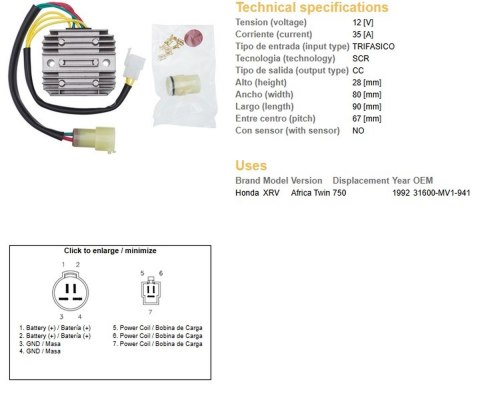 DZE REGULATOR NAPIĘCIA HONDA XRV 750 AFRICA TWIN '92 (31600-MV1-941) (35A)