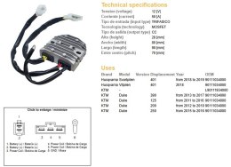 DZE REGULATOR NAPIĘCIA KTM DUKE 125 '11-'16; DUKE 200 '12-'19; DUKE 250 '15-16, DUKE 390 '13-'17; HUSQVARNA 401 '18-'19 (OEM 901