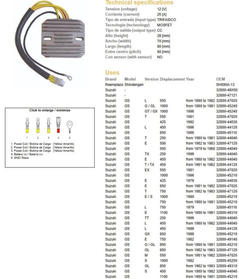 DZE REGULATOR NAPIĘCIA SUZUKI GS 250/400/450/550/650/750/1000; GSX 400/750/1000/1100 (ESR100,ESR090)