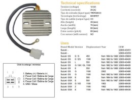 DZE REGULATOR NAPIĘCIA SUZUKI GS 450E/S '84-'88; GS 500 '84-'85; GS 550 '83-'87; GS 1100E/ES/G '82-'87; GSX 1100E/Z/D '82- (ESR0