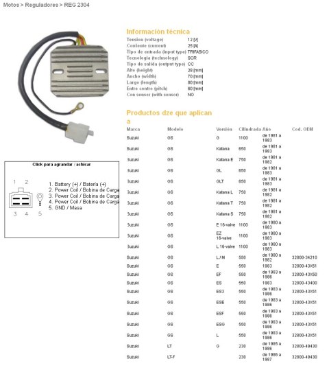 DZE REGULATOR NAPIĘCIA SUZUKI GS 450E/S '84-'88; GS 500 '84-'85; GS 550 '83-'87; GS 1100E/ES/G '82-'87; GSX 1100E/Z/D '82- (ESR0 DZE REGULATOR NAPIĘCIA SUZUKI GS 450E/S '84-'88; GS 500 '84-'85; GS 550 '83-'87; GS 1100E/ES/G '82-'87; GSX 1100E/Z/D '82- (ESR0
