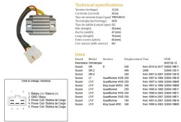 DZE REGULATOR NAPIĘCIA SUZUKI LT-F 160 '91-'01; LT-F 250 QUADRUNNER '87-'98; LT-F 300 'KING QUAD '91-'98; DR-Z 250 '01-'07; DR-Z