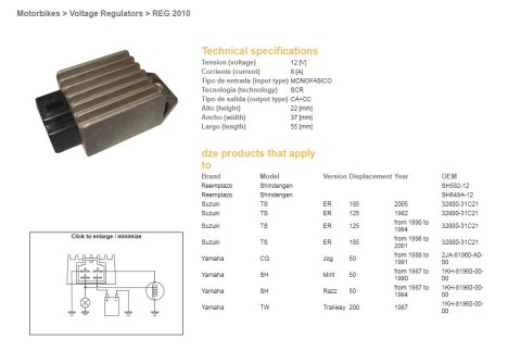 DZE REGULATOR NAPIĘCIA SUZUKI TS 125ER '90-'94; YAMAHA JOG 50 (1KH-81960-00-00; 32800-31C21) (SH582-12; SH649A-12) 12V/18A DZE REGULATOR NAPIĘCIA SUZUKI TS 125ER '90-'94; YAMAHA JOG 50 (1KH-81960-00-00; 32800-31C21) (SH582-12; SH649A-12) 12V/18A