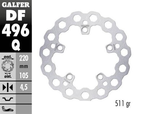GALFER TARCZA HAMULCOWA TYŁ YAMAHA YZF-R6 '03-'23; YZF-R1 '04-'23; MT-10 '16- (CUBIQ FIXED) (220X105X5MM)