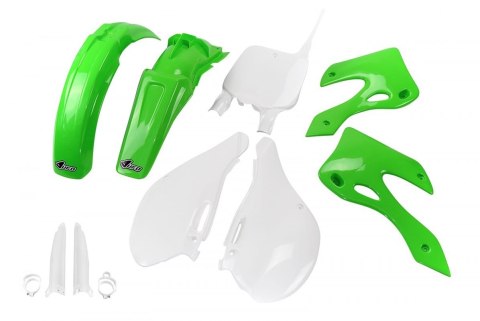 UFO KOMPLET PLASTIKÓW (FULL KIT) Z OSŁONAMI TELESKOPÓW (AMORTYZATORÓW) KAWASAKI KX 125 / 250 '99-'02 KOLOR OEM (ZIELONY/BIAŁY) ( UFO KOMPLET PLASTIKÓW (FULL KIT) Z OSŁONAMI TELESKOPÓW (AMORTYZATORÓW) KAWASAKI KX 125 / 250 '99-'02 KOLOR OEM (ZIELONY/BIAŁY) (