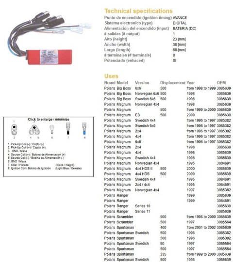 DZE MODUŁ ZAPŁONU CDI POLARIS SPORTSMAN 500 '96-'00; 400 '01-'02; SCRAMBLER 500 '97-'00 - ZASTĘPUJE 1357-01