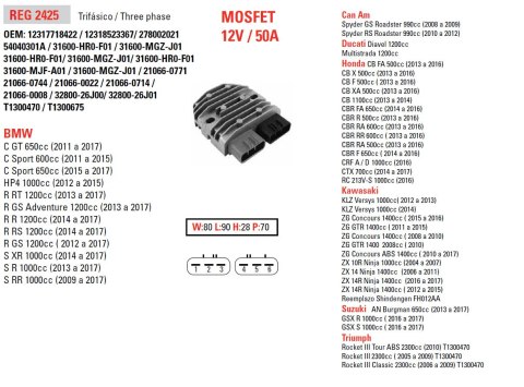 DZE REGULATOR NAPIĘCIA APRILIA; BMW; CAN AM; DUCATI; HONDA; KAWASAKI; SUZUKI; TRIUMPH; YAMAHA (50A)