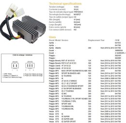 DZE REGULATOR NAPIĘCIA APRILIA MP3 125/300/500 '08-'18; LIBERTY 125/150 '11-'12; BEVERLY 125/300 '10-'15; VESPA GTS 125/250/300 