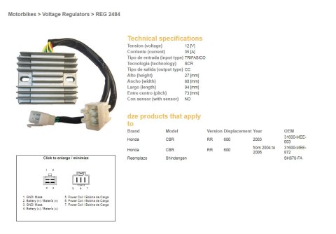 DZE REGULATOR NAPIĘCIA HONDA CBR 600RR '03-'06 (SH678-FA) (31600-MEE-872)
