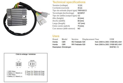 DZE REGULATOR NAPIĘCIA HONDA CBR 900RR (929) '00-'03 (SH678C-13) (ESR436;ESR430) (31600-MCJ-641)