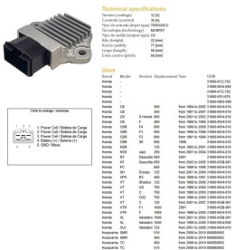 DZE REGULATOR NAPIĘCIA HONDA SH 125 SCOOPY '01-'04; VT 125C '01-'07; XLV 125 VARADERO '01-'06; CB 250 '91-'07; CB 500 '94-'02; C