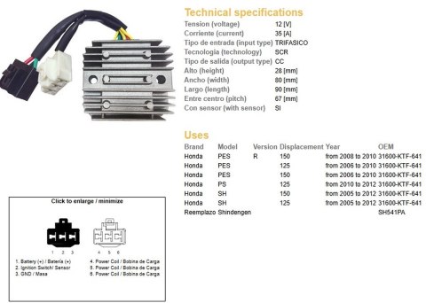 DZE REGULATOR NAPIĘCIA HONDA SH 125/150 '05-'12 (35A) (31600-KTF-641) (SH541PA) (ESR910)