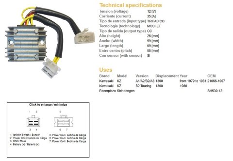 DZE REGULATOR NAPIĘCIA KAWASAKI KZ 1300A/B '79-'81 (21066-1007) (SH530-12) (ESR470)