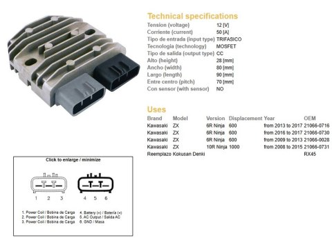 DZE REGULATOR NAPIĘCIA KAWASAKI ZX 600R NINJA '08-'17; ZX 6R NINJA '08-'17 (ESR596)