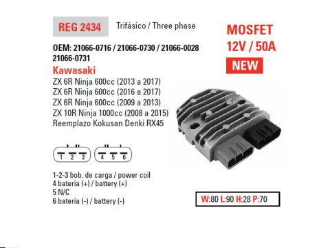 DZE REGULATOR NAPIĘCIA KAWASAKI ZX 600R NINJA '08-'17; ZX 6R NINJA '08-'17 (ESR596)