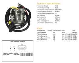 DZE REGULATOR NAPIĘCIA POLARIS SPORTSMAN 450 '16-'17; 570 '14-'20; HAWKAYE 325 '15 (4014543; 4015214; 4015230) (50A_