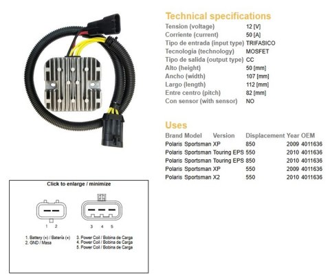 DZE REGULATOR NAPIĘCIA POLARIS SPORTSMAN 550 '09-'10, 850 '09-'10 (40111636) (50A)