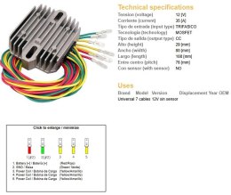 DZE REGULATOR NAPIĘCIA UNIWERSALNY (35A) 7 KABLI (3X ŻÓŁTE, 2X CZERWONE, 2X ZIELONE) (24500-01)