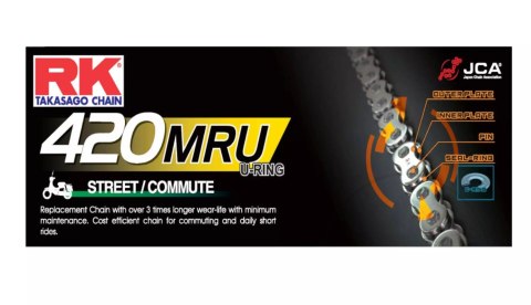 RK ŁAŃCUCH NAPĘDOWY 420MRU-142 (U-RING) ZAPINKA (CL) W ZESTAWIE KOLOR STANDARD (POJEMNOŚĆ: DO 450 CCM) (35,6 KN)