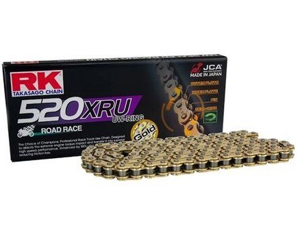 RK ŁAŃCUCH NAPĘDOWY 520XRU-122 (UW-RING) ZAKUWKA (CLF) W ZESTAWIE KOLOR ZŁOTY (POJEMNOŚĆ: DO 1000 CCM) (40 KN)