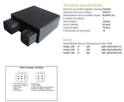 DZE MODUŁ ZAPŁONU CDI HONDA CRF 250R '05-'07 (30410-KRN-731; 30410-KRN-852; 30410-KRN-A02)