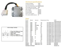 DZE REGULATOR NAPIĘCIA KYMCO AGILITY 50/125/150 '08-'13; PEOPLE 125/200 '05-'10; SUPER 8 50/125 '08-'12 (OEM 31600-LCD3-C01)