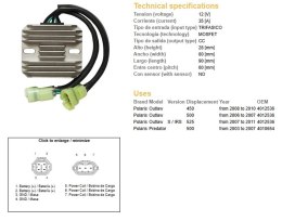 DZE REGULATOR NAPIĘCIA POLARIS PREDATOR 500 '03-'07; OUTLAW 400/500/525 '06-'11 (35A) (OEM-4010654, 4012536) (ESR541)