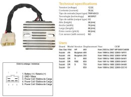 DZE REGULATOR NAPIĘCIA SUZUKI AN 250 BURGMAN '98-'02; AN 400 BURGMAN '99-'02; SV 650 '99-'02; DR 650RSE '91-96; DR 750S '88-'89;