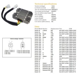 DZE REGULATOR NAPIĘCIA SUZUKI GSF 650/1250 BANDIT '07-'10; GSX 600/750/1000R/S '05-'18; DL 650 V-STROM '07-17; SV 650 '14-'17; V