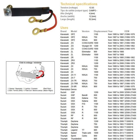 DZE REGULATOR NAPIĘCIA SUZUKI GSF/GSX/GSXR, YAMAHA FZR 1000 KAWASAKI GPZ 900/1000/1100, ZZR1100/1200, ZRX1100/1200 (ESR025)