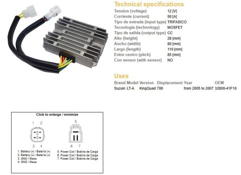 DZE REGULATOR NAPIĘCIA SUZUKI LT-A 700 KING QUAD '05-'07 (32800-41F10) MOSFET (50A)