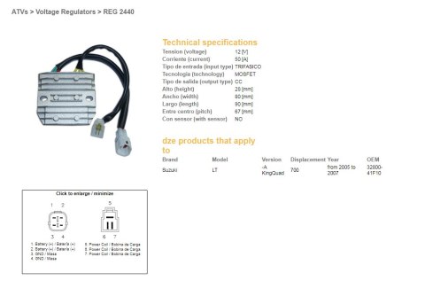 DZE REGULATOR NAPIĘCIA SUZUKI LT-A 700 KING QUAD '05-'07 (32800-41F10) MOSFET (50A)