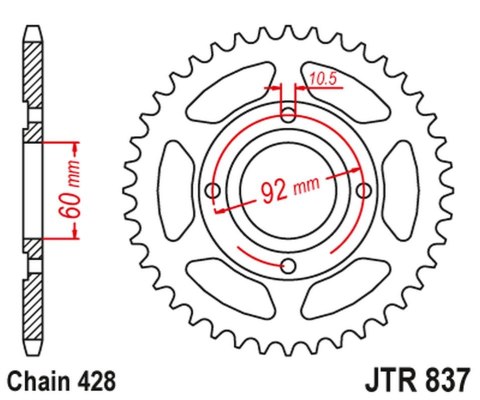 JT ZĘBATKA TYLNA 838 39 YAMAHA RD 125 '75-81, RD 200 '78-81 (83839JT) (ŁAŃC. 428) NA ZAMÓWIENIE