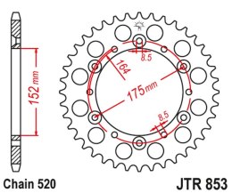 JT ZĘBATKA TYLNA 856 46 ALUMINIOWA RACELITE YAMAHA YZ/YZF '88-'98 (85646JTA) (ŁAŃC. 520) KOLOR CZARNY